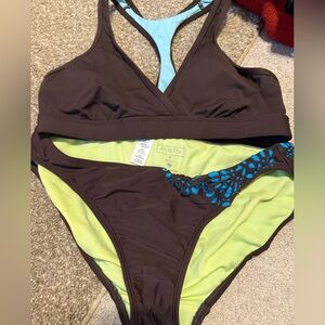 Athleta Brown and Blue Bikini Set EUC Medium